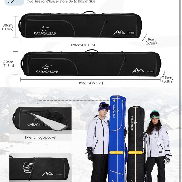 Ski Snowboard Bag Fully Padded for Air Travel 2 pair, Double Snowboard Bag - Picture 5 of 9